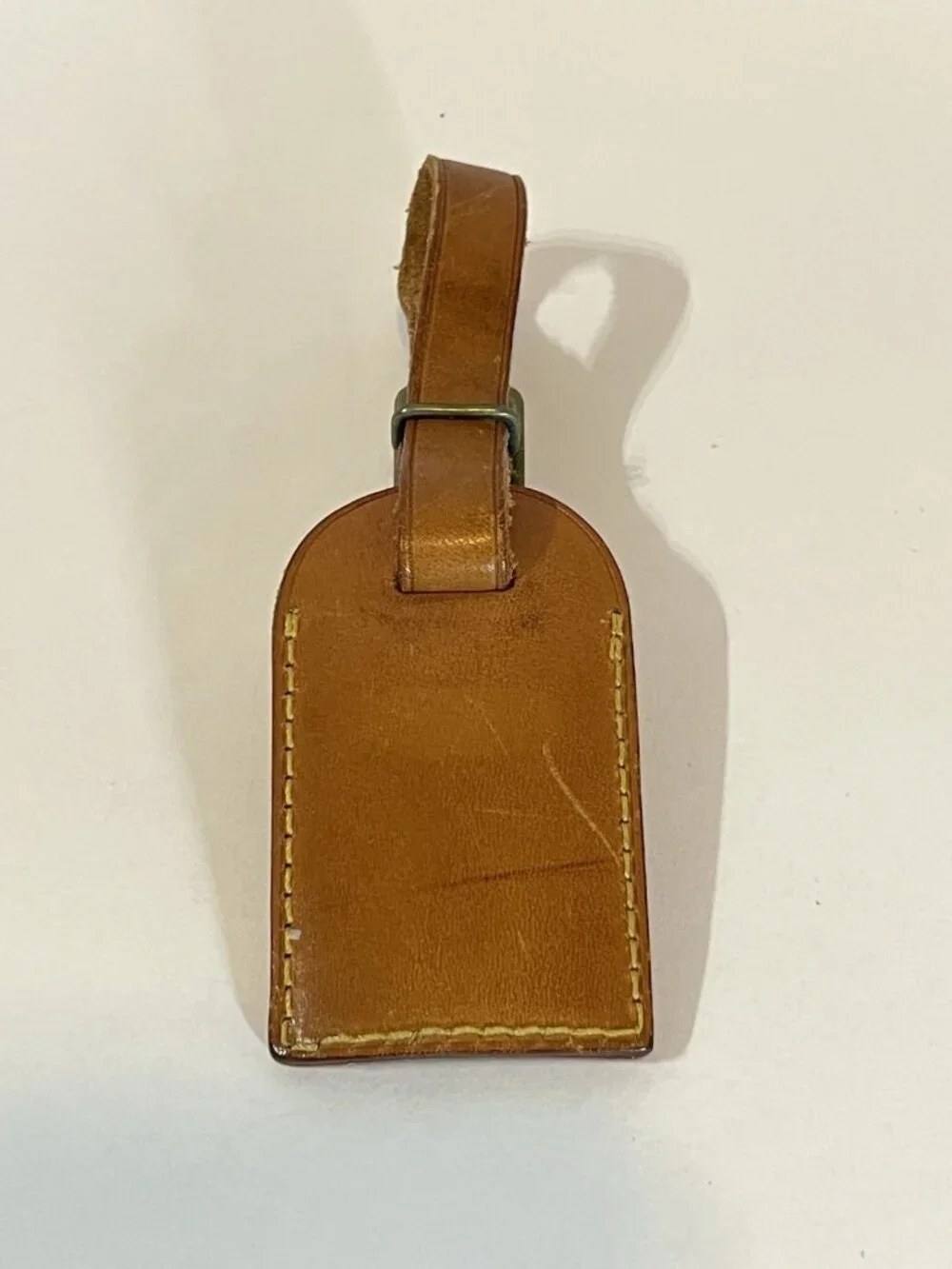 Authentic Louis Vuitton Vachetta Leather Luggage Tag Brass Buckle Made France